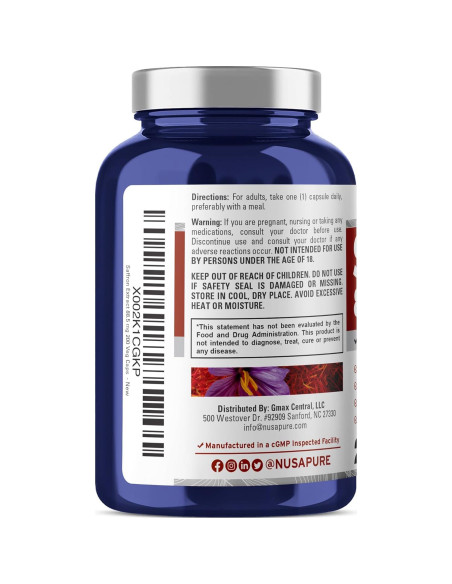 Extracto de Azafrán NusaPure 8850mg 200 Cápsulas Veganas