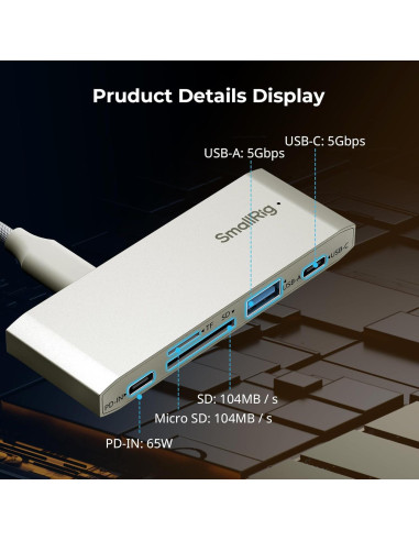 Lector de Tarjetas 5-en-1 SmallRig USB-C 65W SD TF