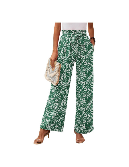 Pantalones de Pierna Ancha para Mujeres Heymoments - Cintura Alta, Verde