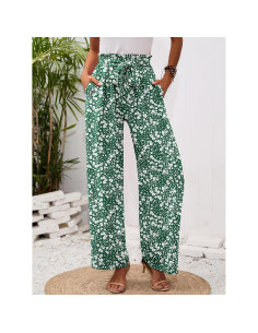 Pantalones de Pierna Ancha para Mujeres Heymoments - Cintura Alta, Verde 2