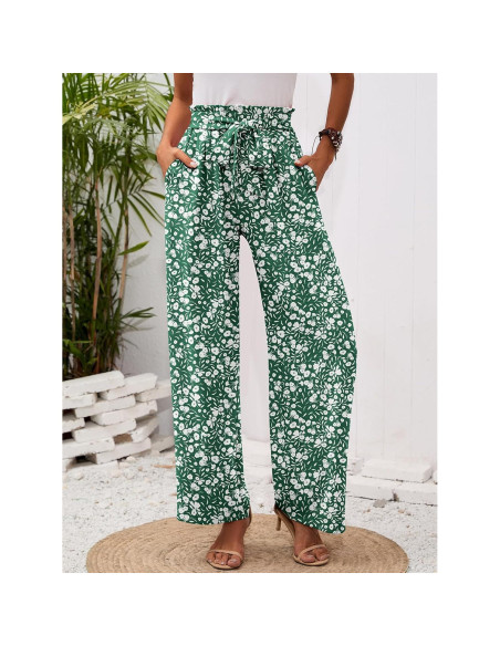 Pantalones de Pierna Ancha para Mujeres Heymoments - Cintura Alta, Verde