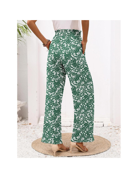 Pantalones de Pierna Ancha para Mujeres Heymoments - Cintura Alta, Verde