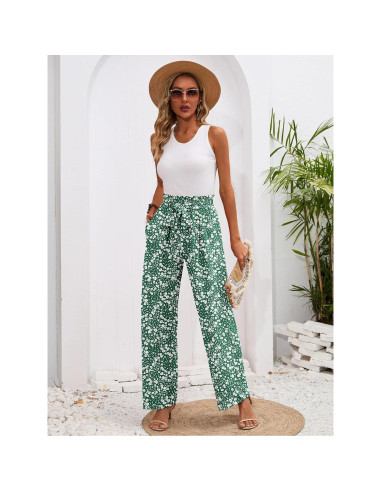 Pantalones de Pierna Ancha para Mujeres Heymoments - Cintura Alta, Verde