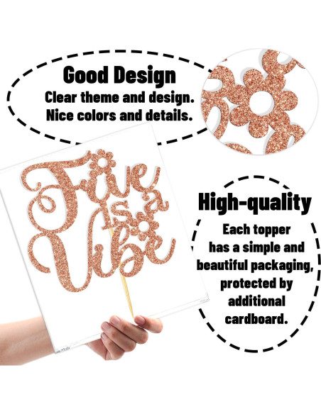 Cake Topper Cinco es una Vibración Aeryourtar 16x11 cm Rosa Oro