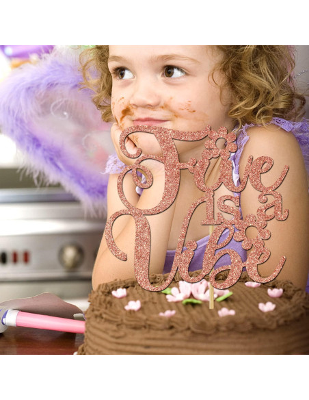 Cake Topper Cinco es una Vibración Aeryourtar 16x11 cm Rosa Oro