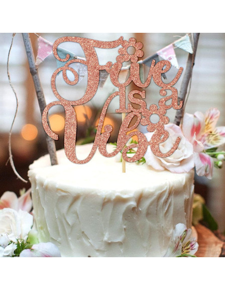 Cake Topper Cinco es una Vibración Aeryourtar 16x11 cm Rosa Oro