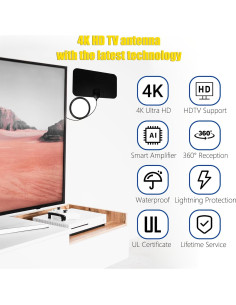 Antena de TV 4K HD Merryan Amplificada Interior 360 2