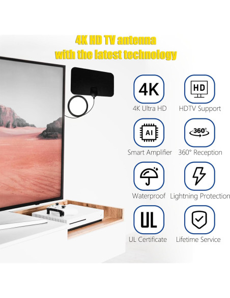 Antena de TV 4K HD Merryan Amplificada Interior 360