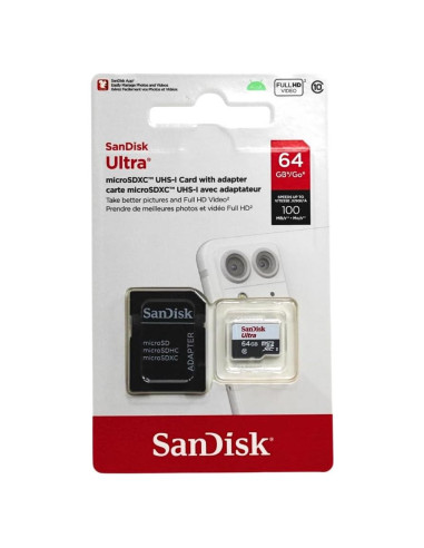 Tarjeta MicroSDXC SanDisk Ultra 64GB + Adaptador SD 80MB/s