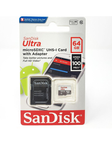 Tarjeta MicroSDXC SanDisk Ultra 64GB + Adaptador SD 80MB/s