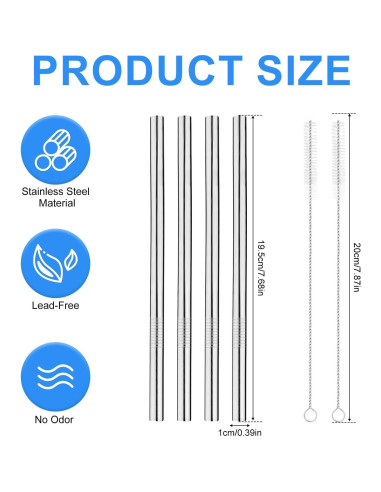 Paquete de 4 Pajillas de Acero Inoxidable Gosknor 19.5 cm