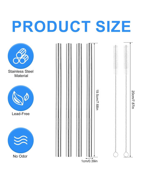 Paquete de 4 Pajillas de Acero Inoxidable Gosknor 19.5 cm