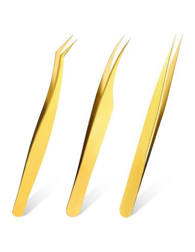 Juego de 3 Pinzas Doradas Sliverdew para Extensiones de Pestañas
