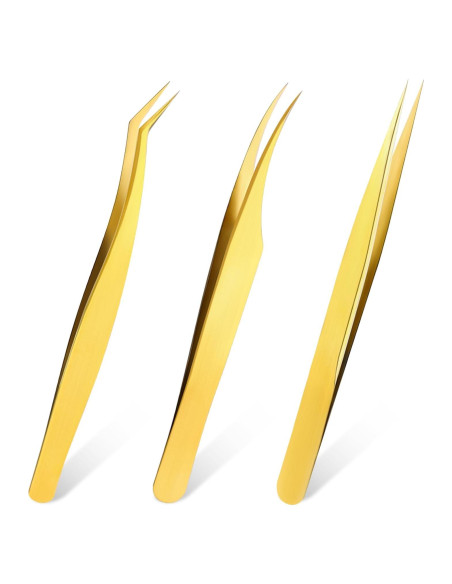 Juego de 3 Pinzas Doradas Sliverdew para Extensiones de Pestañas