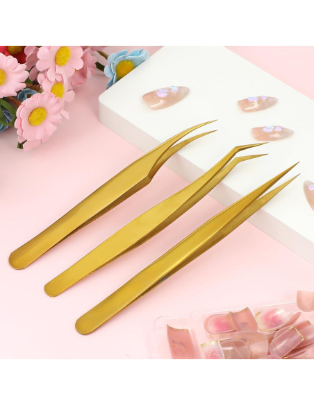 Juego de 3 Pinzas Doradas Sliverdew para Extensiones de Pestañas