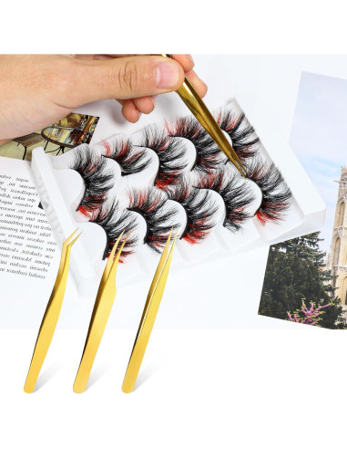 Juego de 3 Pinzas Doradas Sliverdew para Extensiones de Pestañas