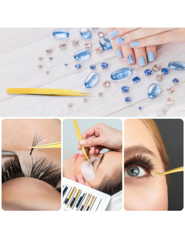 Juego de 3 Pinzas Doradas Sliverdew para Extensiones de Pestañas