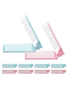 10 Cepillos de Pelo Plegables Etenpo Rosa y Azul Viaje