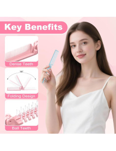 10 Cepillos de Pelo Plegables Etenpo Rosa y Azul Viaje 2