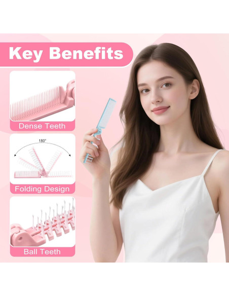 10 Cepillos de Pelo Plegables Etenpo Rosa y Azul Viaje