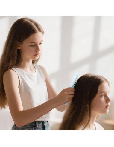 10 Cepillos de Pelo Plegables Etenpo Rosa y Azul Viaje