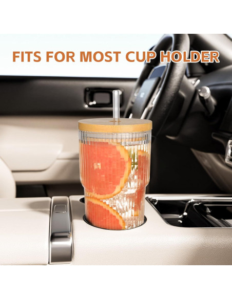 Set de 2 Tazas de Vidrio 20oz con Tapa de Bambú y Popotes AUFXKOO