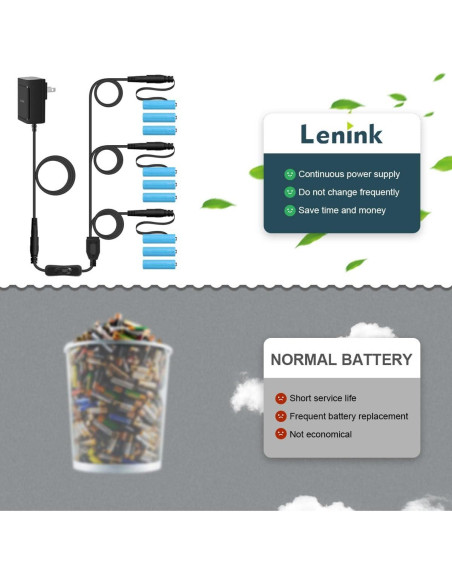 Adaptador de Alimentación CA Lenink 1 a 3 Baterías AA con Interruptor