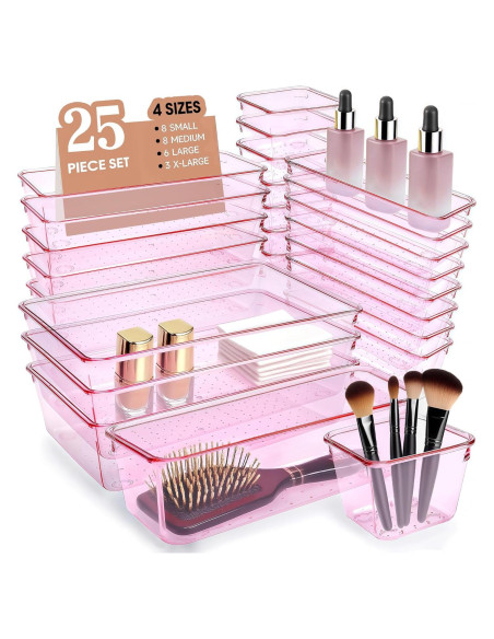 Organizadores de Cajones Trotianingyu 25 Pcs Rosa Acrílico