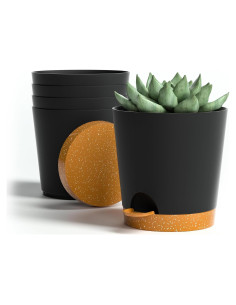Macetas autorriego 10 cm Lotyeter, paquete de 5, negras