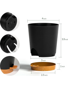 Macetas autorriego 10 cm Lotyeter, paquete de 5, negras 2
