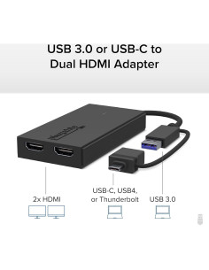 Adaptador Doble Monitor Plugable UGA-HDMI-2S USB-C a HDMI 2