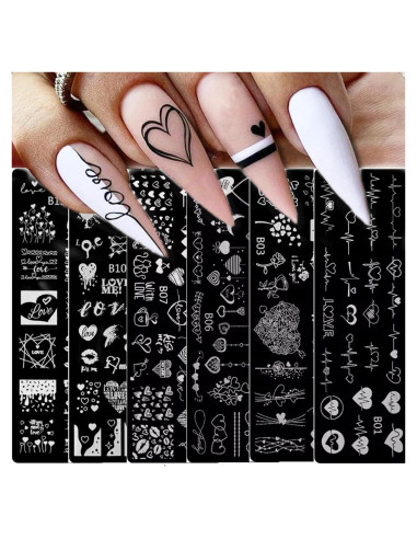 6 Plantillas de Estampado de Uñas San Valentín GCSQW 4x12cm