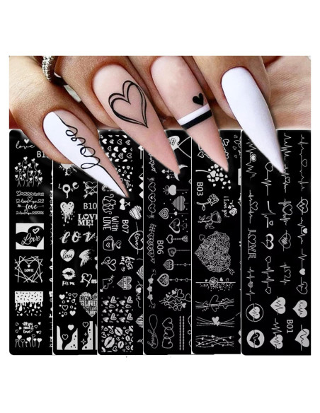 6 Plantillas de Estampado de Uñas San Valentín GCSQW 4x12cm