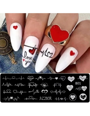 6 Plantillas de Estampado de Uñas San Valentín GCSQW 4x12cm
