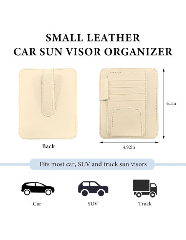 Organizador de Visera de Coche NYTKL de Cuero Beige Compacto