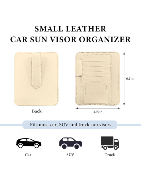Organizador de Visera de Coche NYTKL de Cuero Beige Compacto