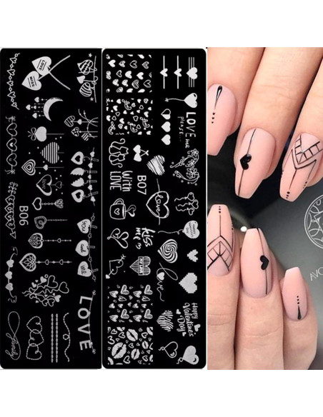 6 Plantillas de Estampado de Uñas San Valentín GCSQW 4x12cm