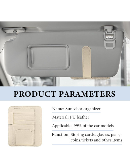 Organizador de Visera de Coche NYTKL de Cuero Beige Compacto