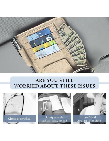 Organizador de Visera de Coche NYTKL de Cuero Beige Compacto