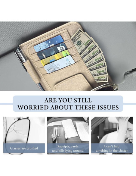 Organizador de Visera de Coche NYTKL de Cuero Beige Compacto