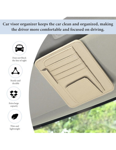 Organizador de Visera de Coche NYTKL de Cuero Beige Compacto