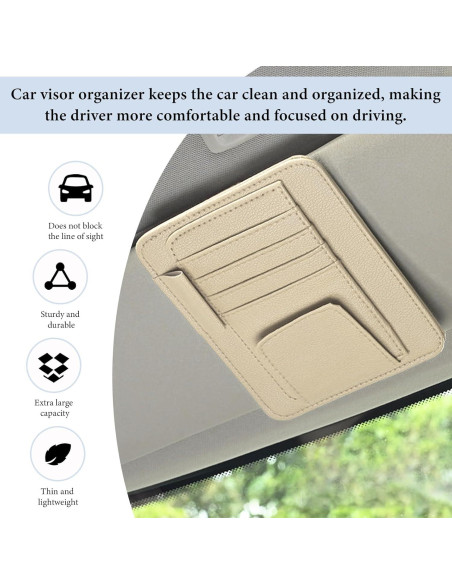 Organizador de Visera de Coche NYTKL de Cuero Beige Compacto