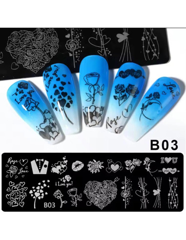 6 Plantillas de Estampado de Uñas San Valentín GCSQW 4x12cm