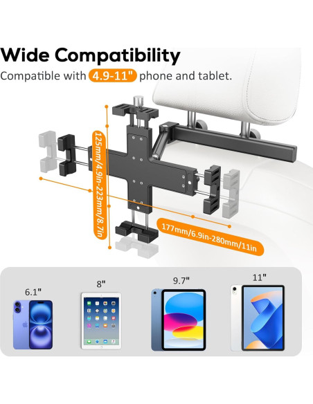 Soporte para Tableta en Reposacabezas Auto Xinhuaxiang - Ajustable 4.9-11"