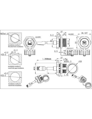5 Conectores RJ45 Impermeables M25 Cat5e para Red Exterior