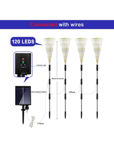 Luces de Jardín Solares Unihoh, 4 Piezas, 120 LED, Control Remoto