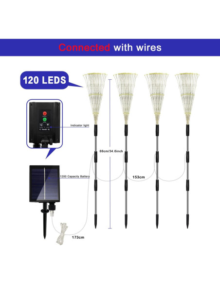Luces de Jardín Solares Unihoh, 4 Piezas, 120 LED, Control Remoto