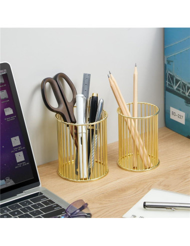 Soporte de Pluma de Metal Dorado YAMAJA - Organizador de Escritorio