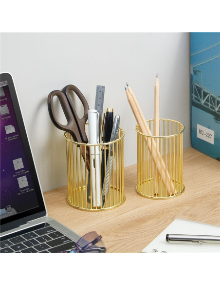Soporte de Pluma de Metal Dorado YAMAJA - Organizador de Escritorio