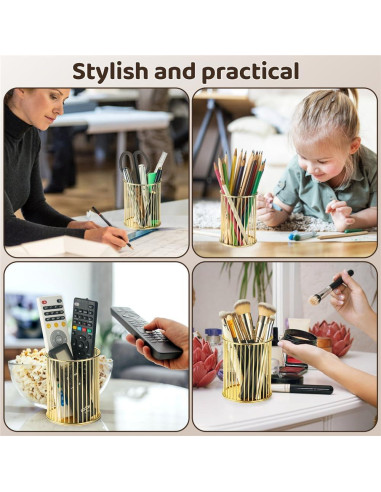 Soporte de Pluma de Metal Dorado YAMAJA - Organizador de Escritorio